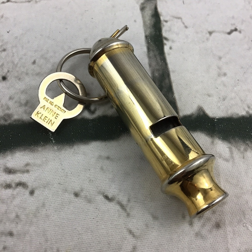Vintage Anne Klein Retro Style Emergency Whistle Gold-Tone Key Ring Keychain